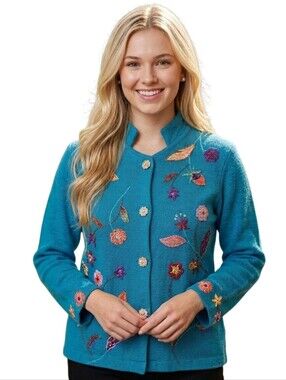 Beautiful Cedar Canyon Jacket Embroidered Long Sleeve Corduroy Blue Size M *Read